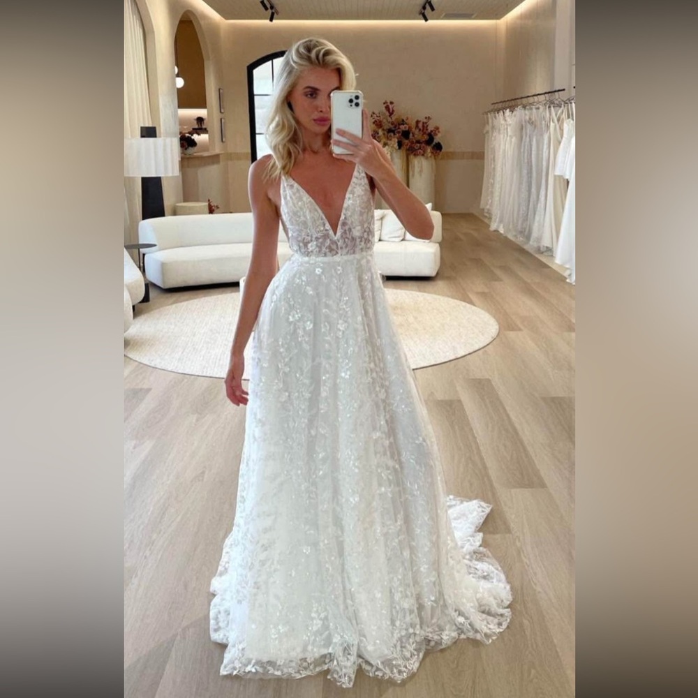 Made With Love custom made Elsie flowy sequin floral lace a-line wedding dress